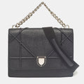 Black Leather Diorama Chain Link Top Handle Bag