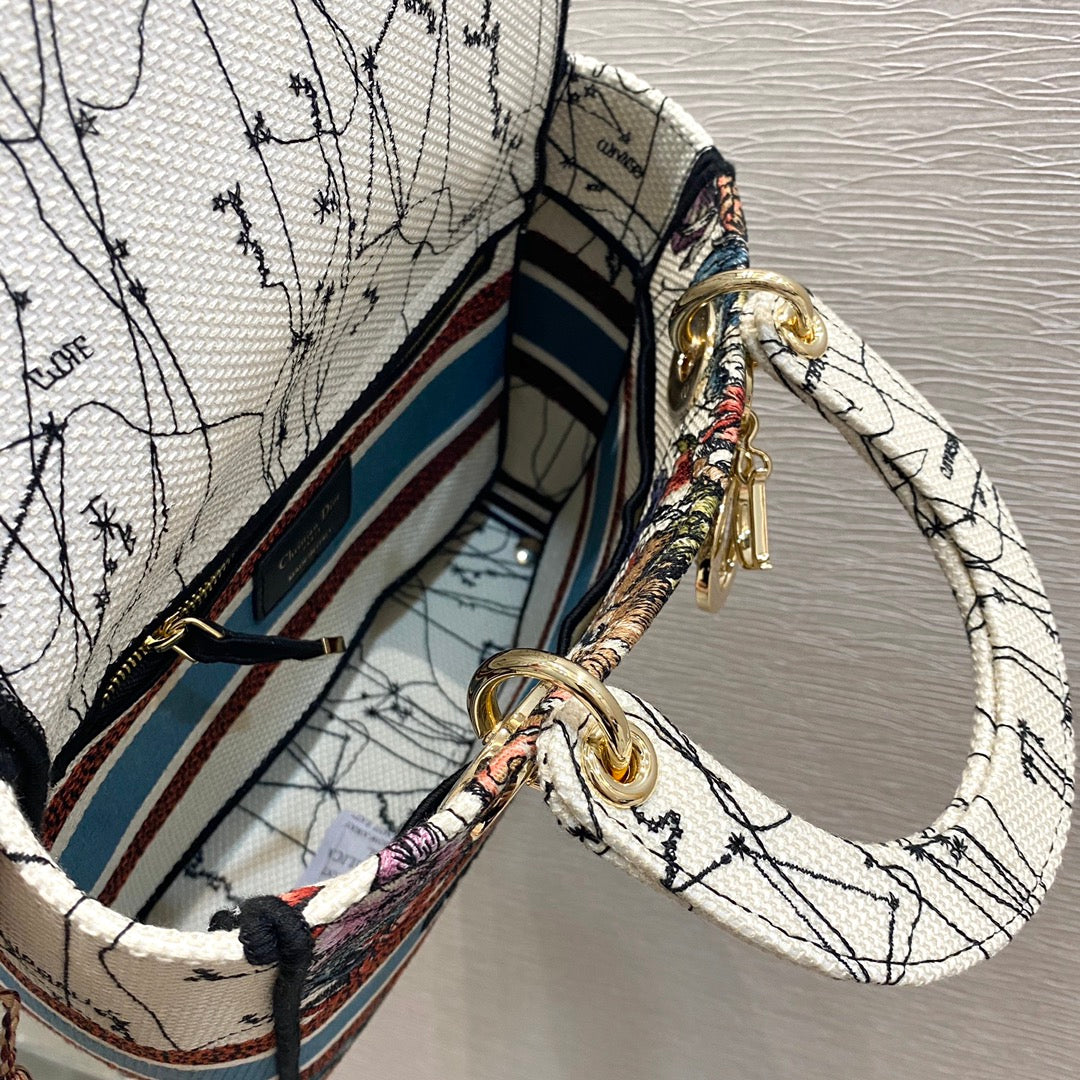 Dior MeDiorum Lady D-Lite Bag Latte Multicolor Constellation Embroidery, Latte Handbags, Crossbody Bags, 24cm CD M0565ORHP_M941