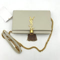Pre-owned SAINT LAURENT Grain De Poudre Small Classic Monogram Kate Tassel Satchel Crema Soft WD255108