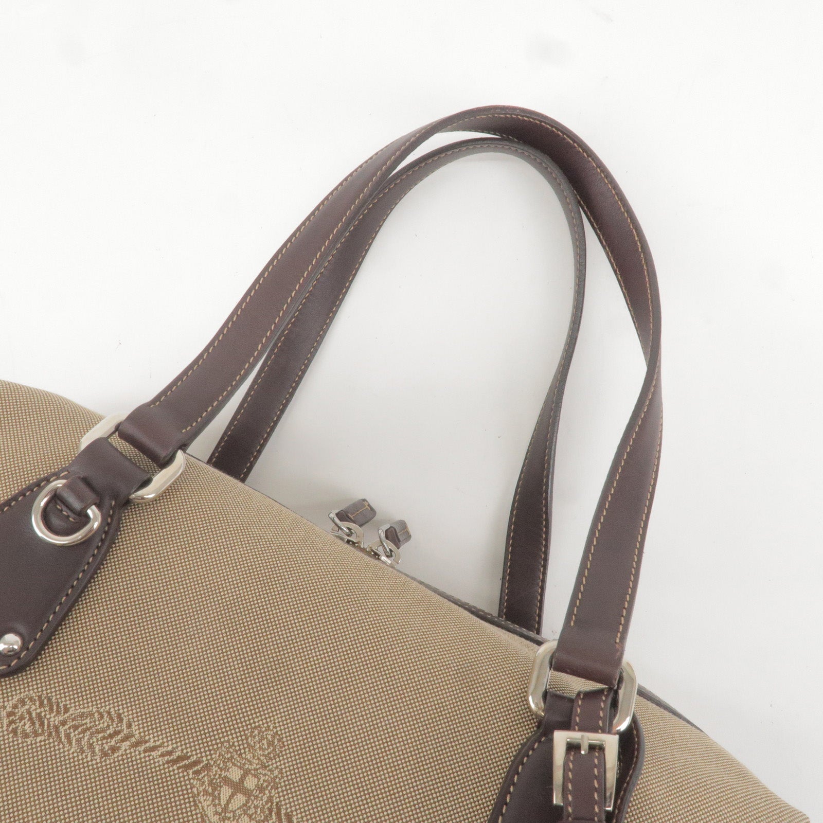 Prada Logo Jacquard Leather Boston Bag Beige Br BR3461
