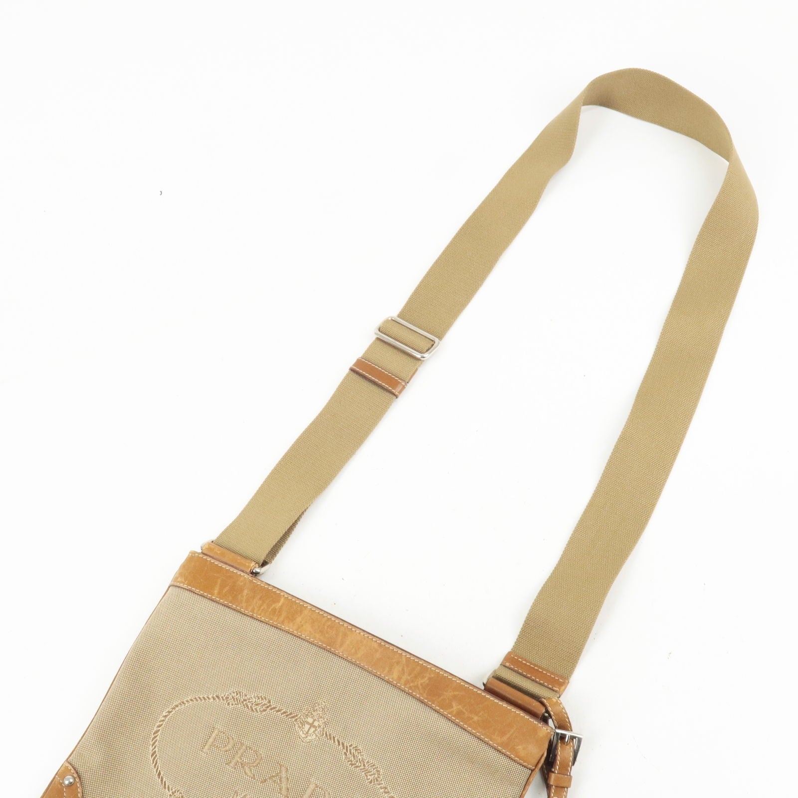 Prada Logo Jacquard Leather Shoulder Bag Beige Br BT0537