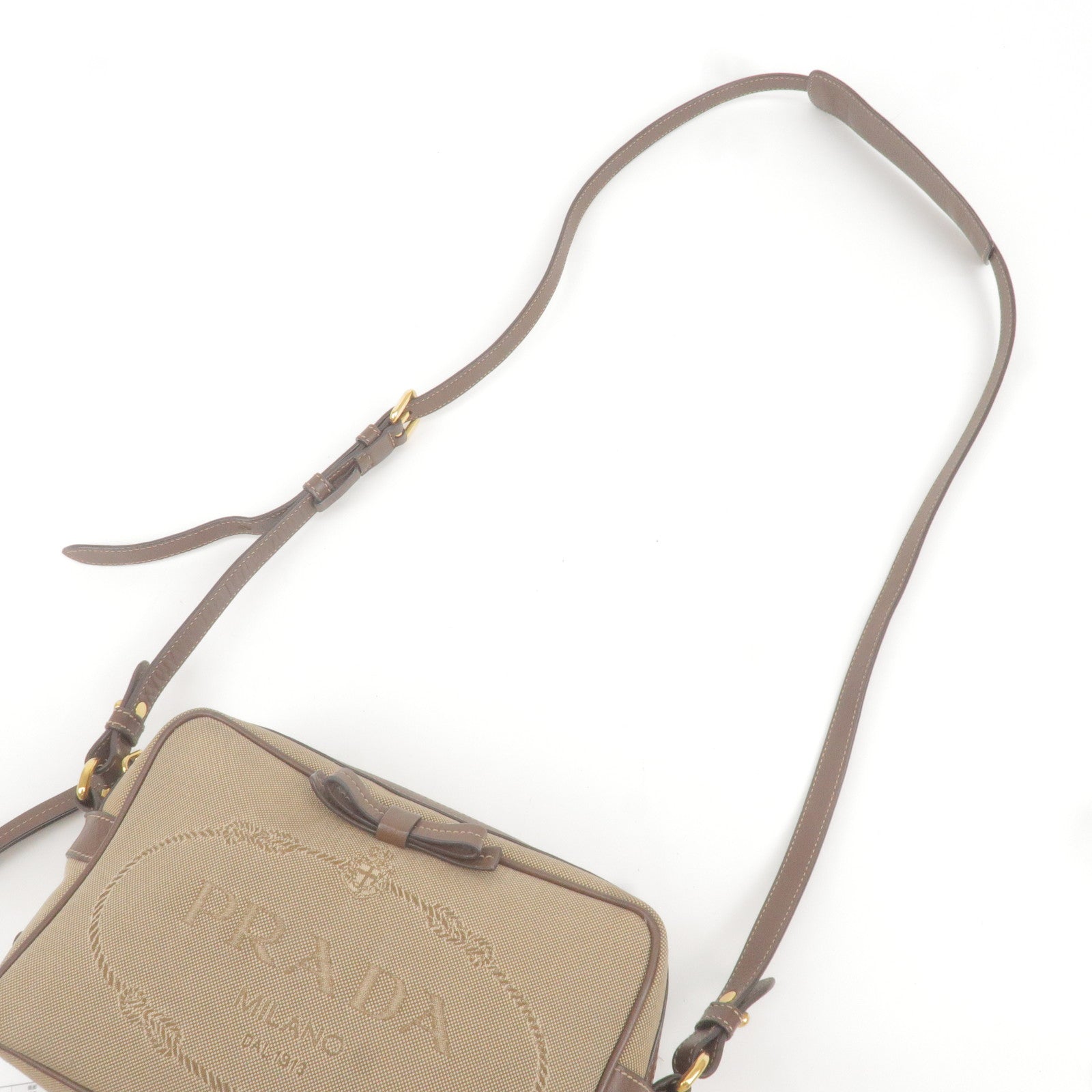 Prada Logo Jacquard Leather Shoulder Bag Beige Br 1BH089