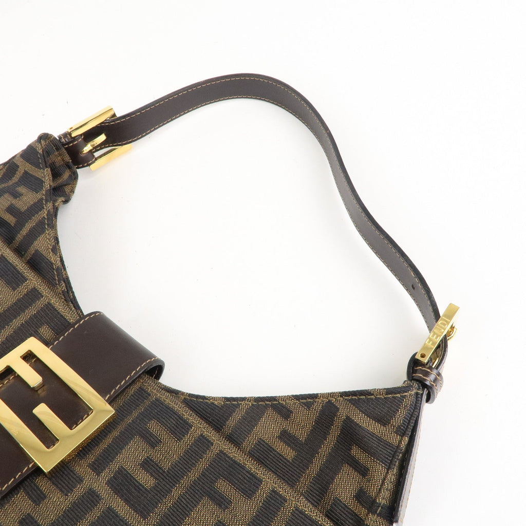 FENDI Zucca Canvas Leather Shoulder Bag Brown Black 26569