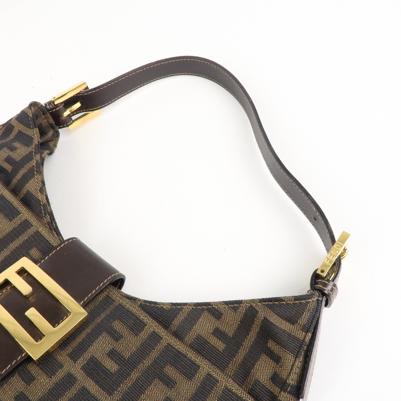 FENDI Zucca Canvas Leather Shoulder Bag Brown Black 26569