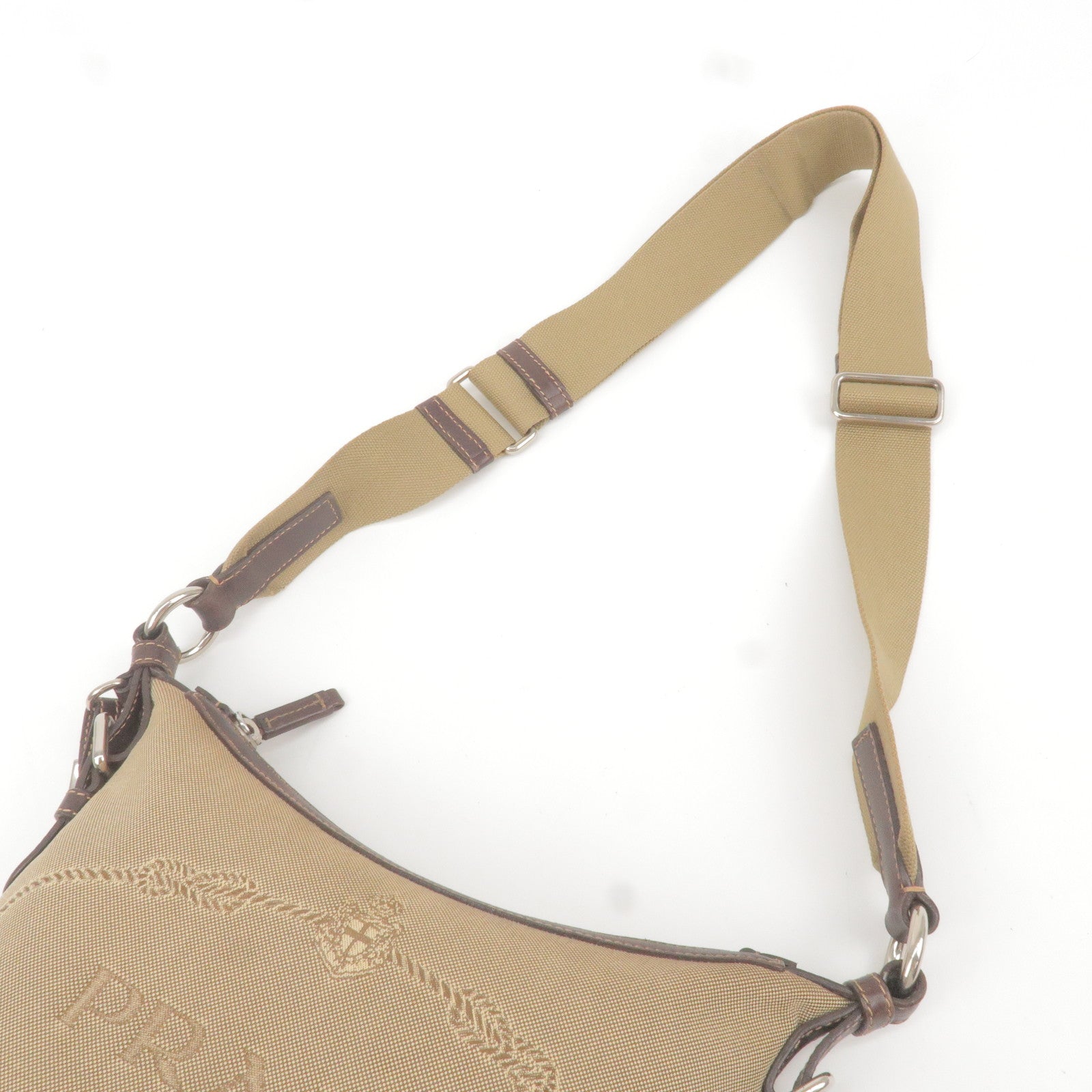 Prada Logo Jacquard Leather Shoulder Bag Beige Br BT0534