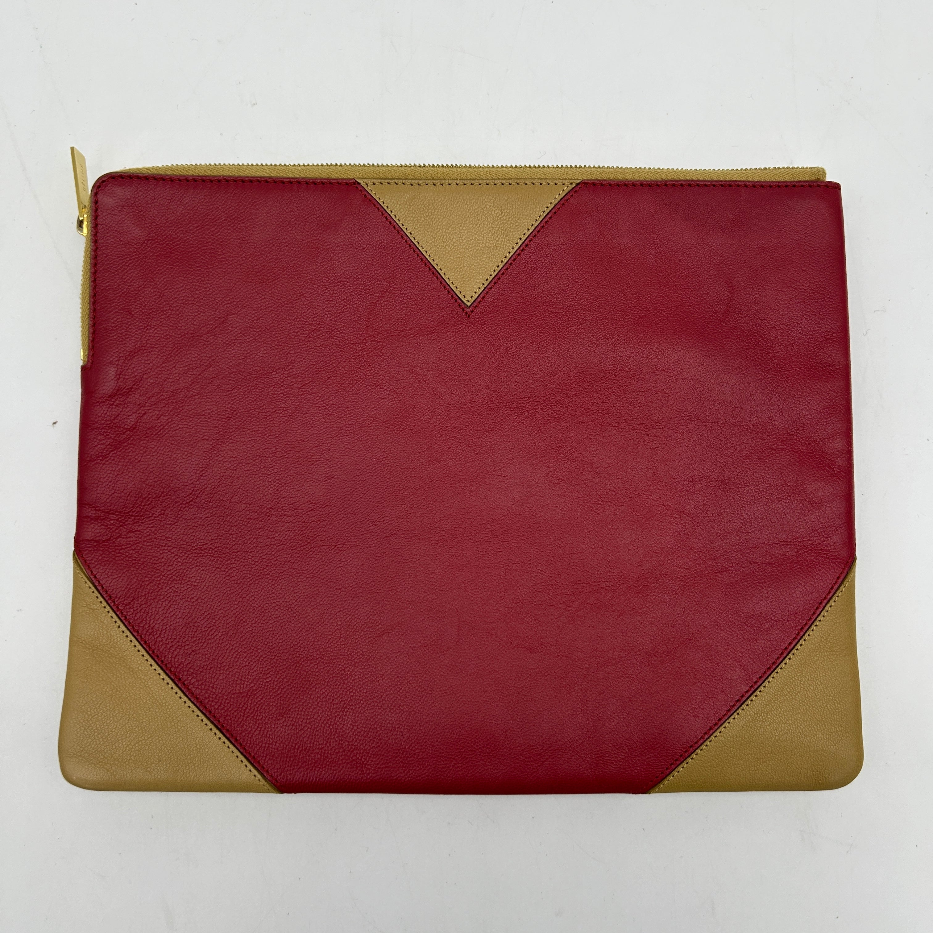 Celine Bi Color Large Coeur Red Beige Leather Clutch