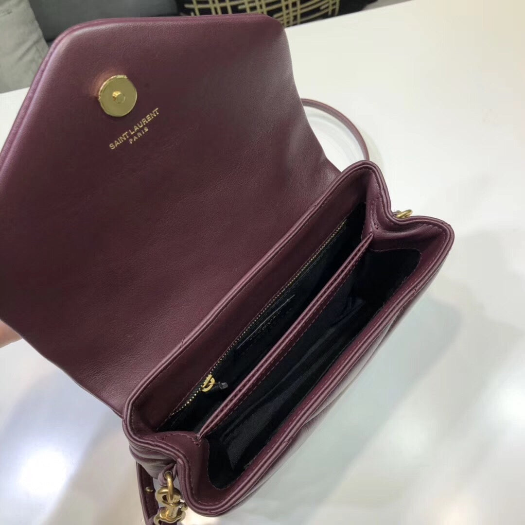 Saint Laurent Loulou Mini Shoulder Bag Burgundy For Women 7in/18cm YSL