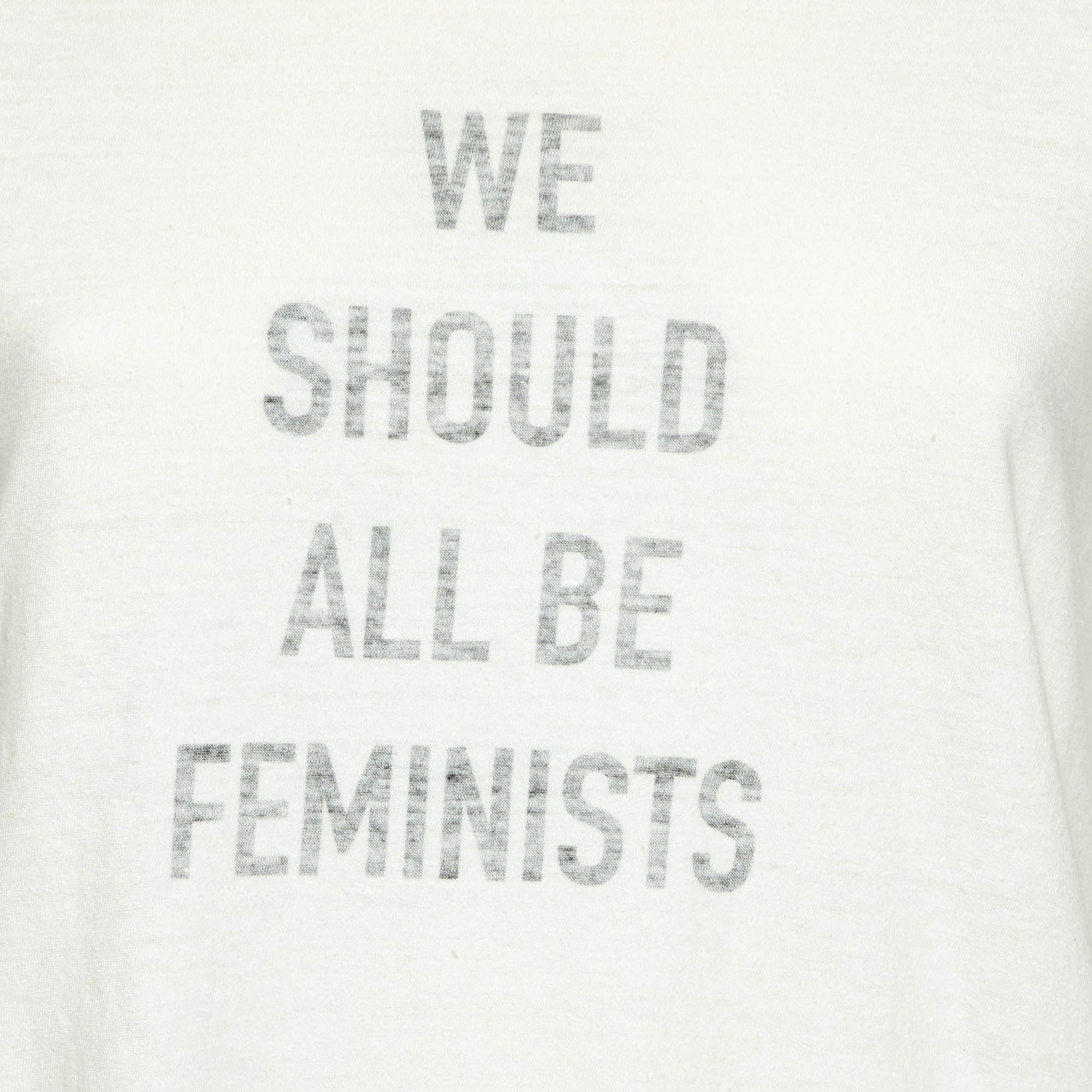Dior Ivory Slogan Print Cotton & Linen Crew Neck T-Shirt