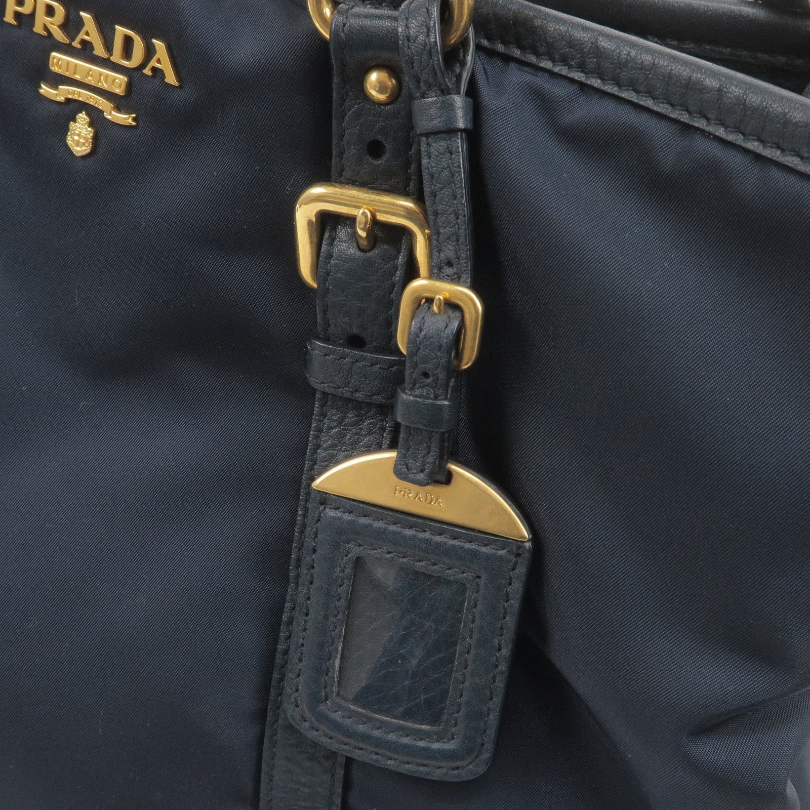 Prada Logo Nylon Leather 2Way Bag Hand Bag Navy BN2527