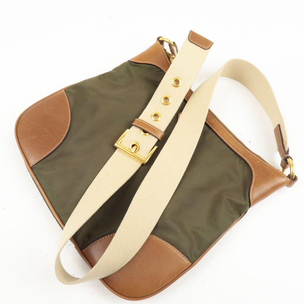 Prada Nylon Leather Shoulder Bag Khaki Br