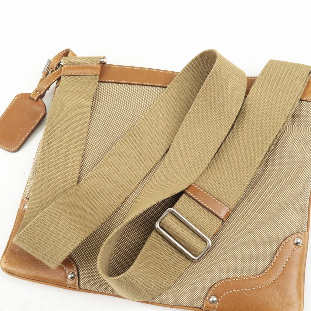 Prada Logo Jacquard Leather Shoulder Bag Beige Br BT0537