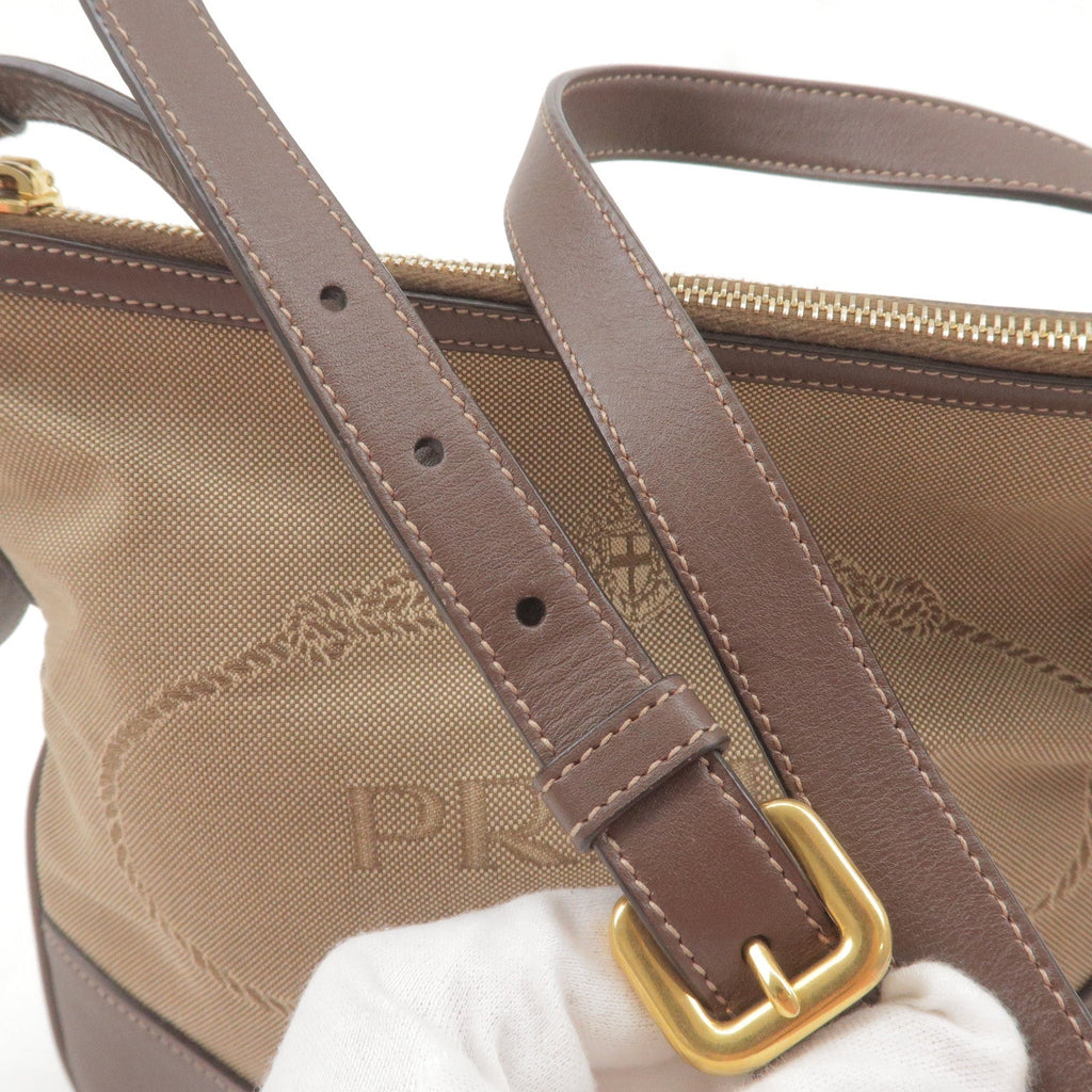 Prada Logo Jacquard Leather Shoulder Bag Beige Br BT867A