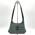 Chanel Denim Leather Shoulder Bag Green Medium LA18337