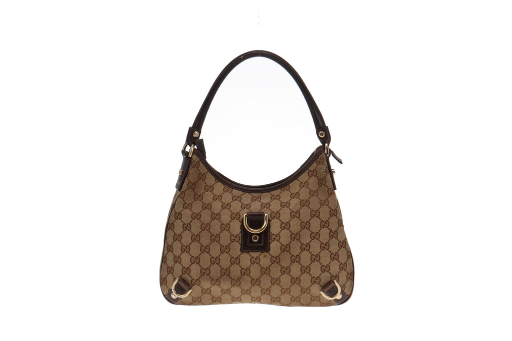 Gucci GG Canvas and Brown Leather Trim Abbey Shoulder Bag