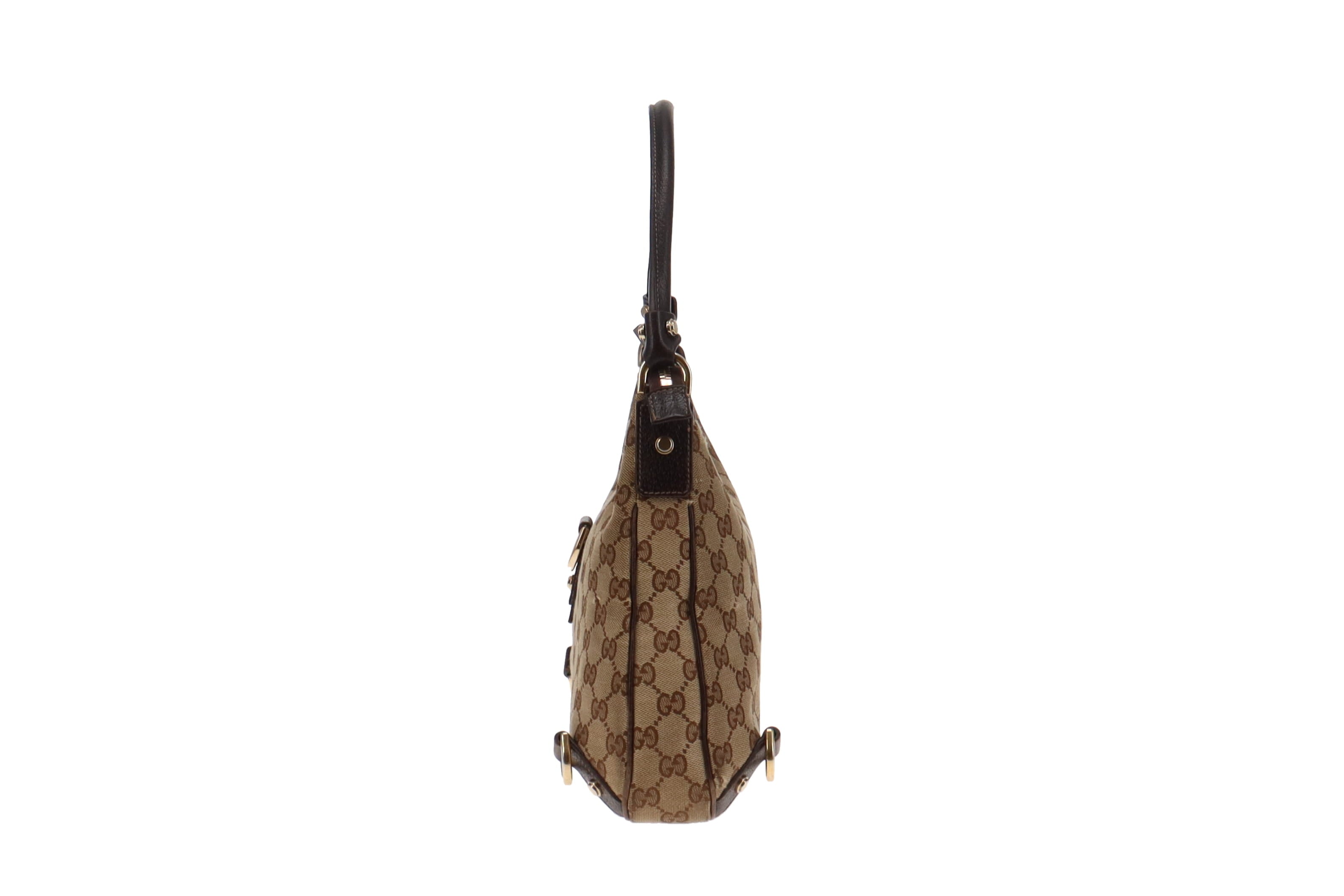 Gucci GG Canvas and Brown Leather Trim Abbey Shoulder Bag