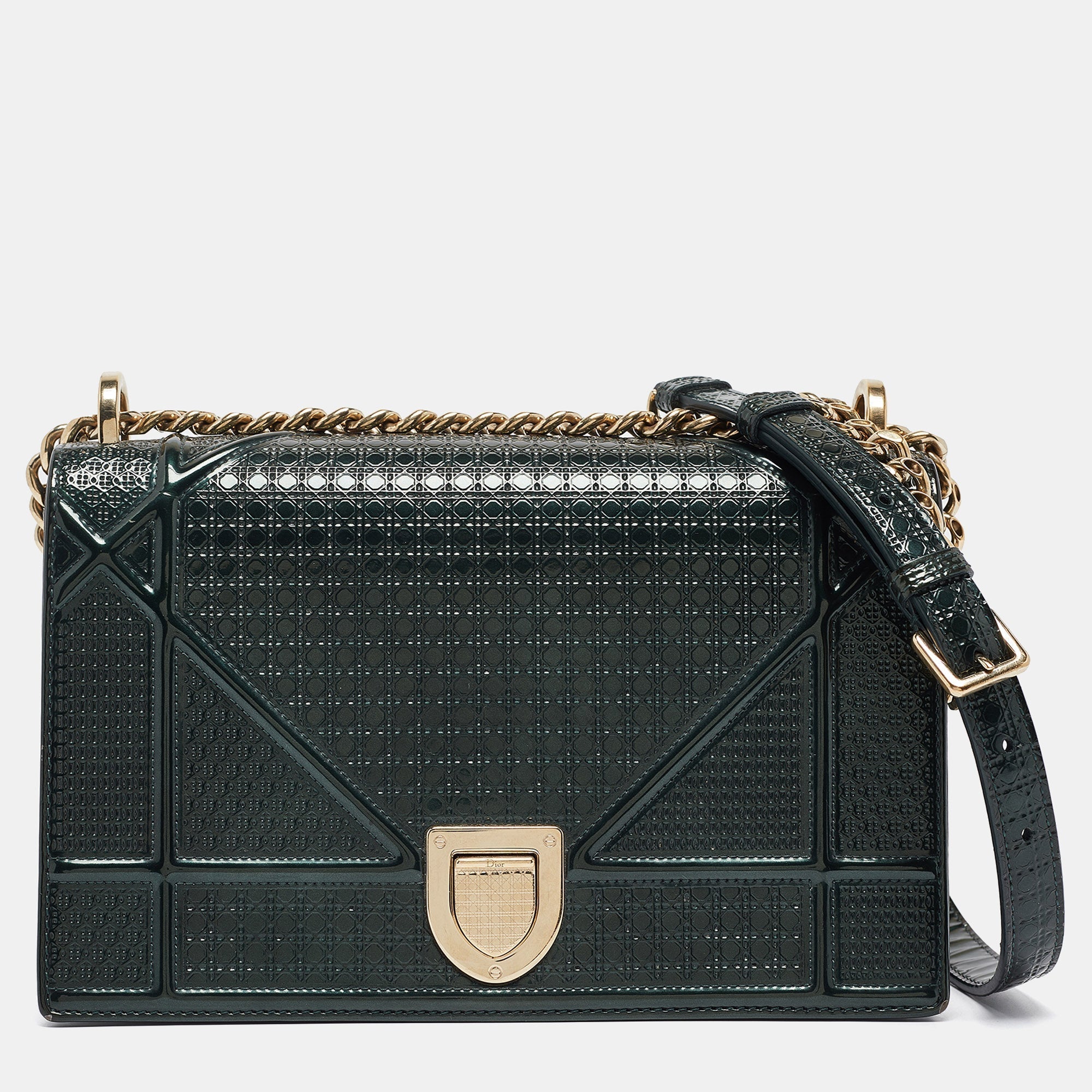 Green  Leather Medium Diorama Shoulder Bag