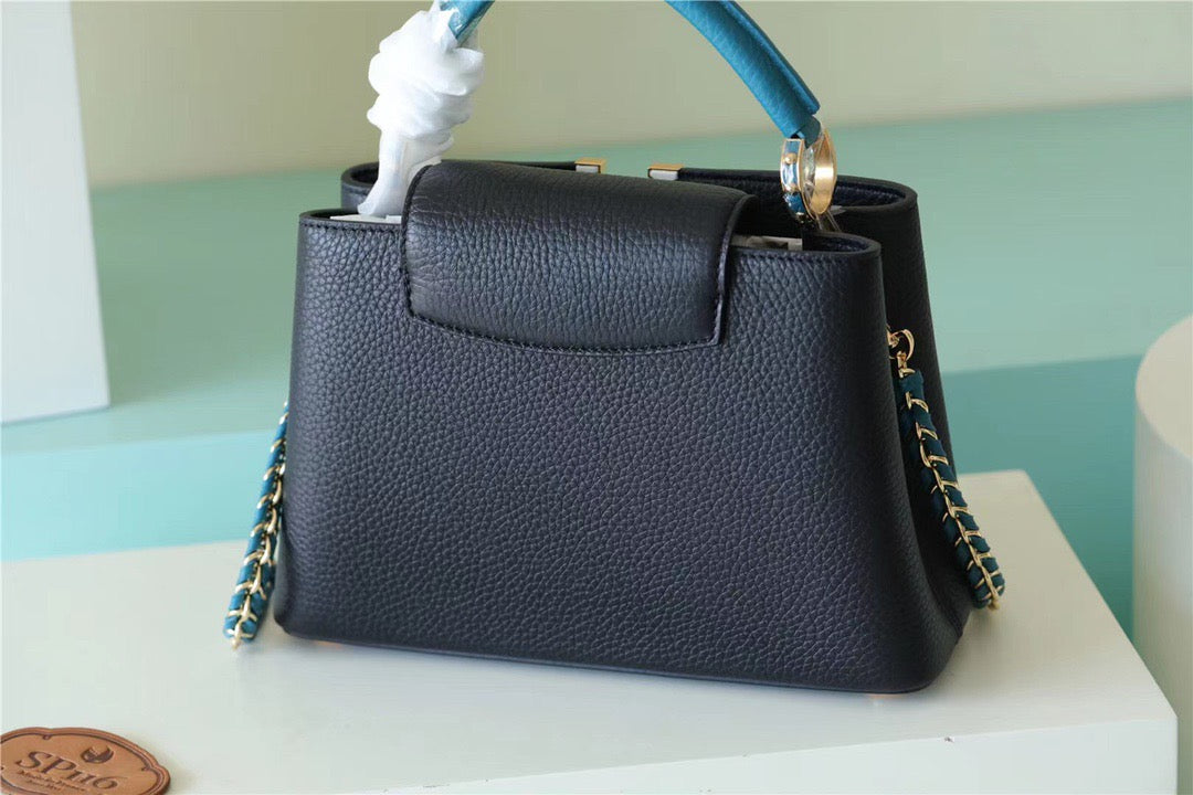 Louis Vuitton Capucines Taurillon Black/Blue For Women, WomenÃƒÂ¢Ã¢â€šÂ¬Ã¢â€žÂ¢s Bags, Shoulder And Crossbody Bags 10.6in/27cm Louis Vuitton
