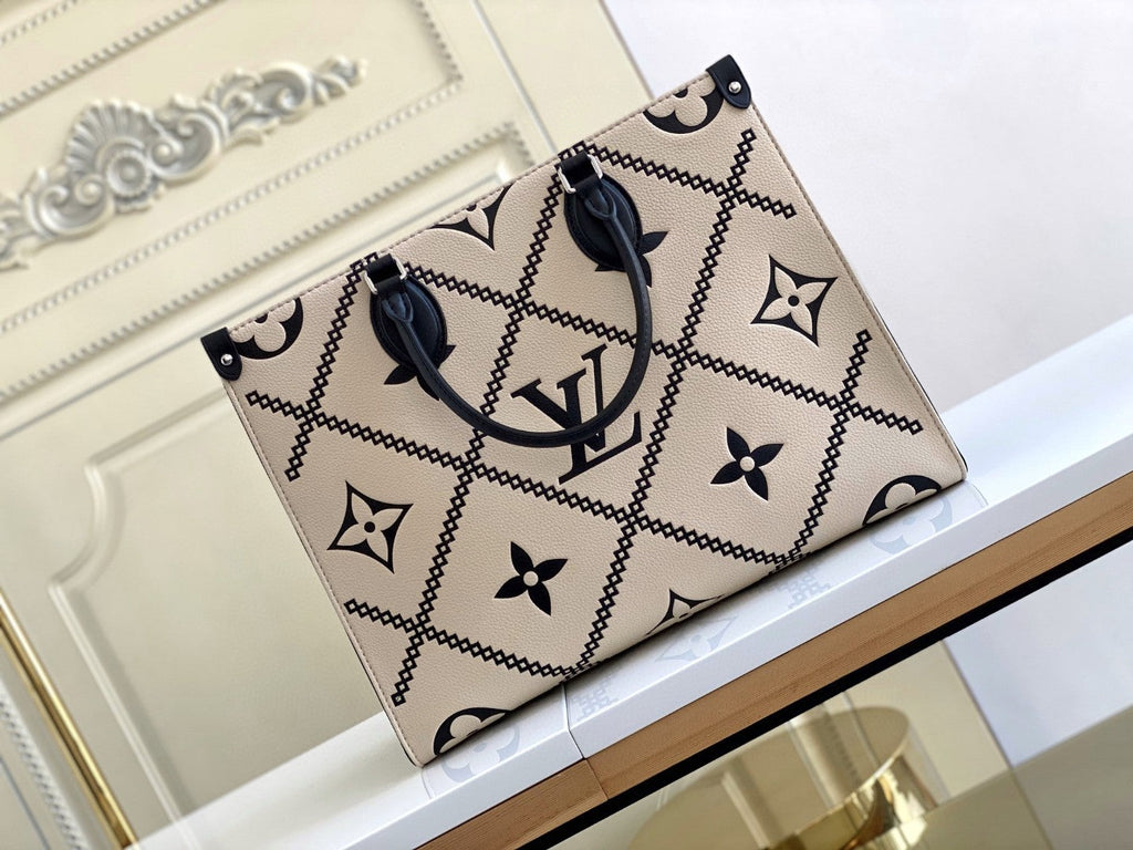 Louis Vuitton Onthego MM Tote Bag Monogram Empreinte CrÃƒÆ’Ã‚Â¨me Beige For Women, Women Handbags, Shoulder Bags And Crossbody Bags 13.8in/35cm Louis Vuitton M46016