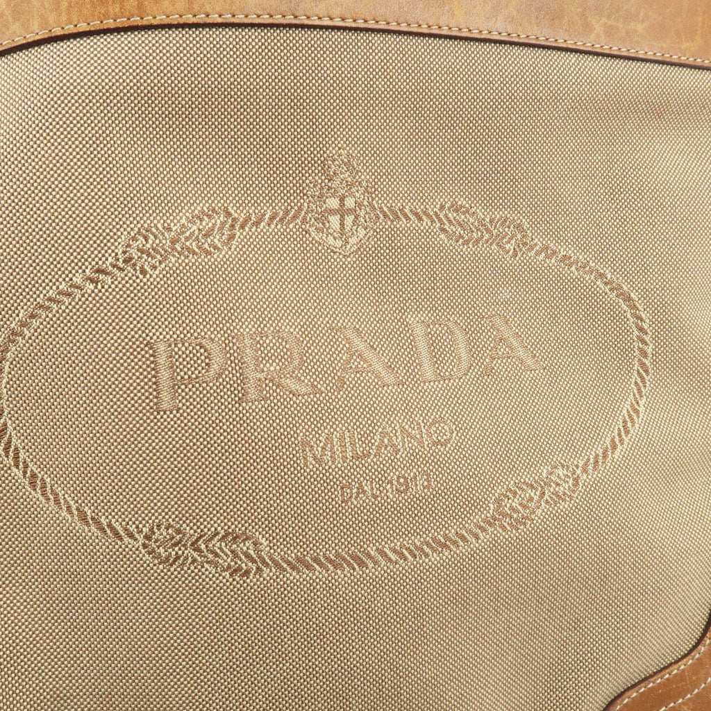 Prada Logo Jacquard Leather Shoulder Bag Beige Br BT0537