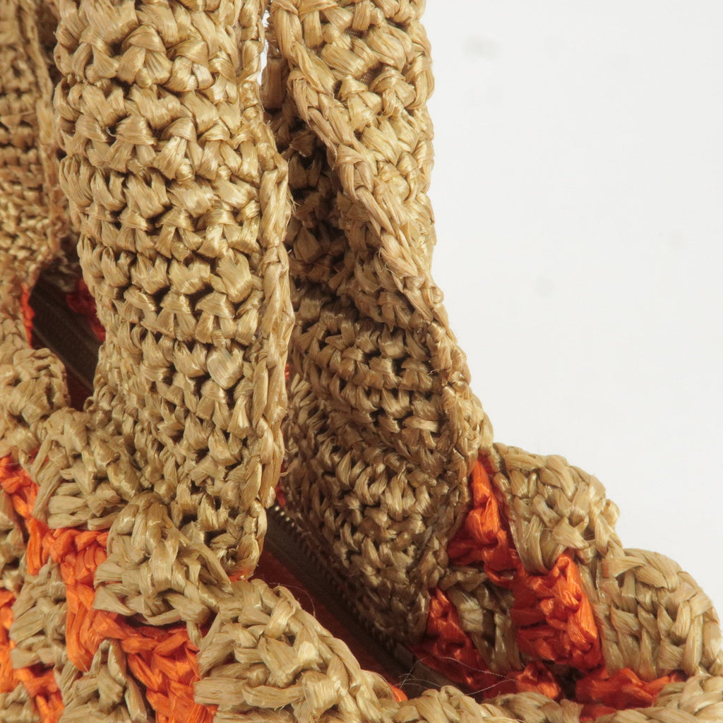 Prada Logo Raffia Crochet Tote Bag Hand Bag Br Orange BN2303