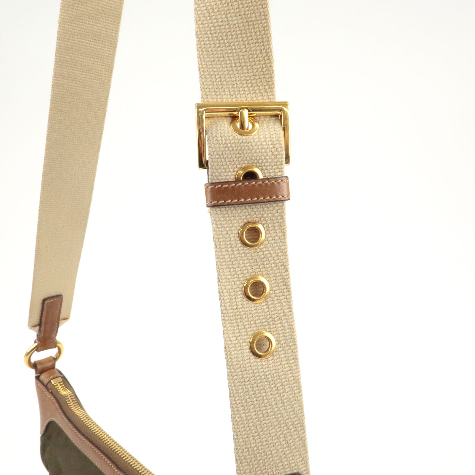 Prada Nylon Leather Shoulder Bag Khaki Br