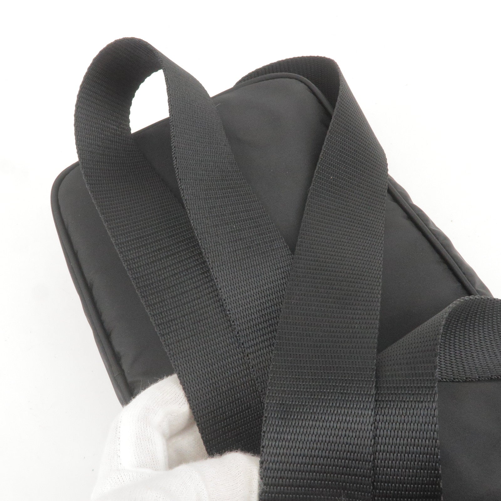 Prada Logo Nylon Leather Shoulder Bag NERO Black BT1067