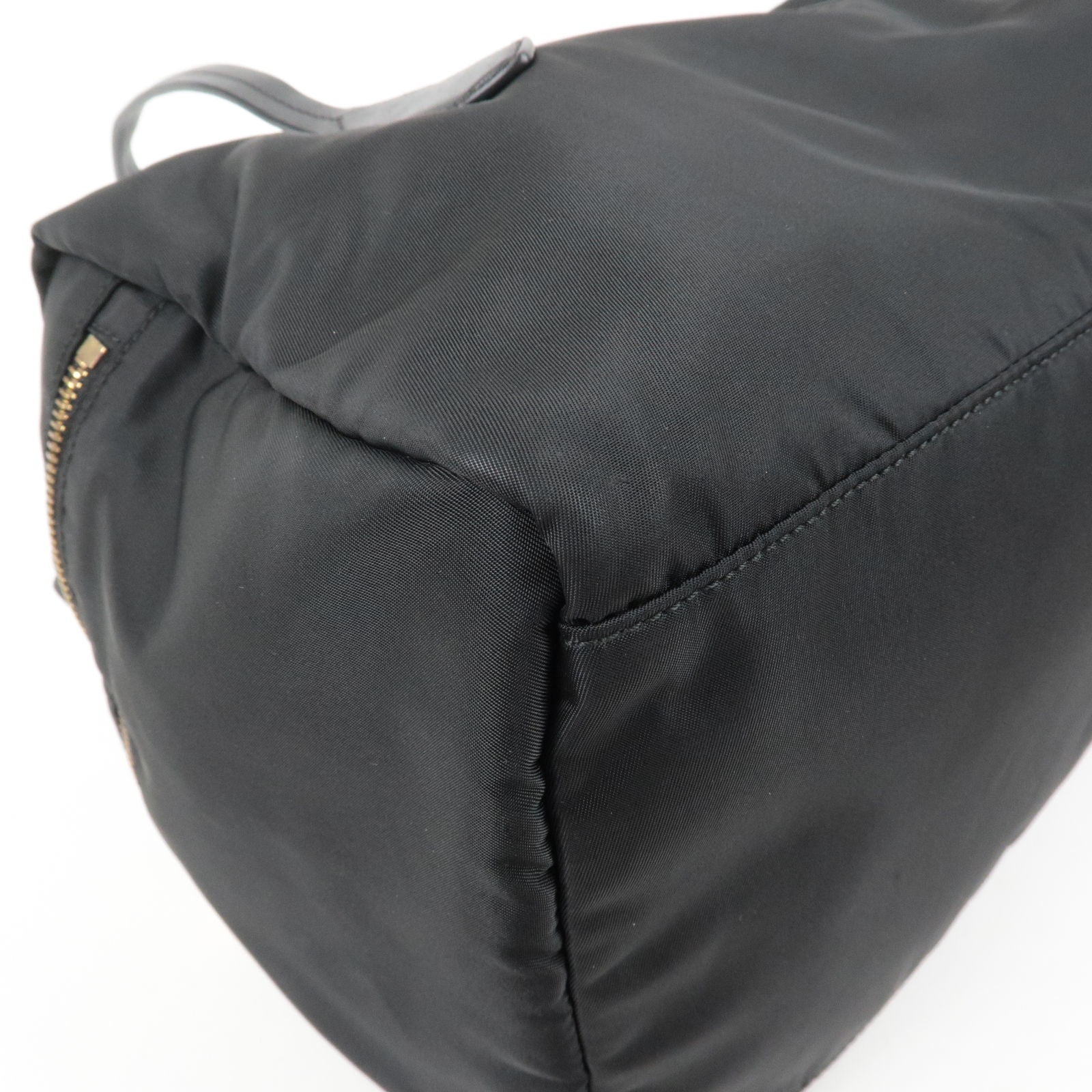 Prada Logo Nylon Leather Boston Bag Hand Bag Black BL0567