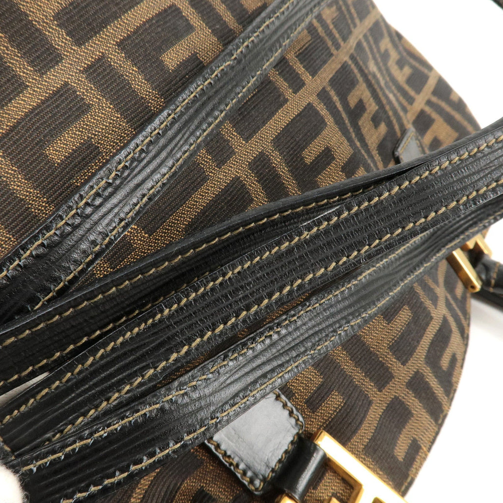 FENDI Zucca Canvas Leather 2Way Shoulder Bag Brown Black 14968