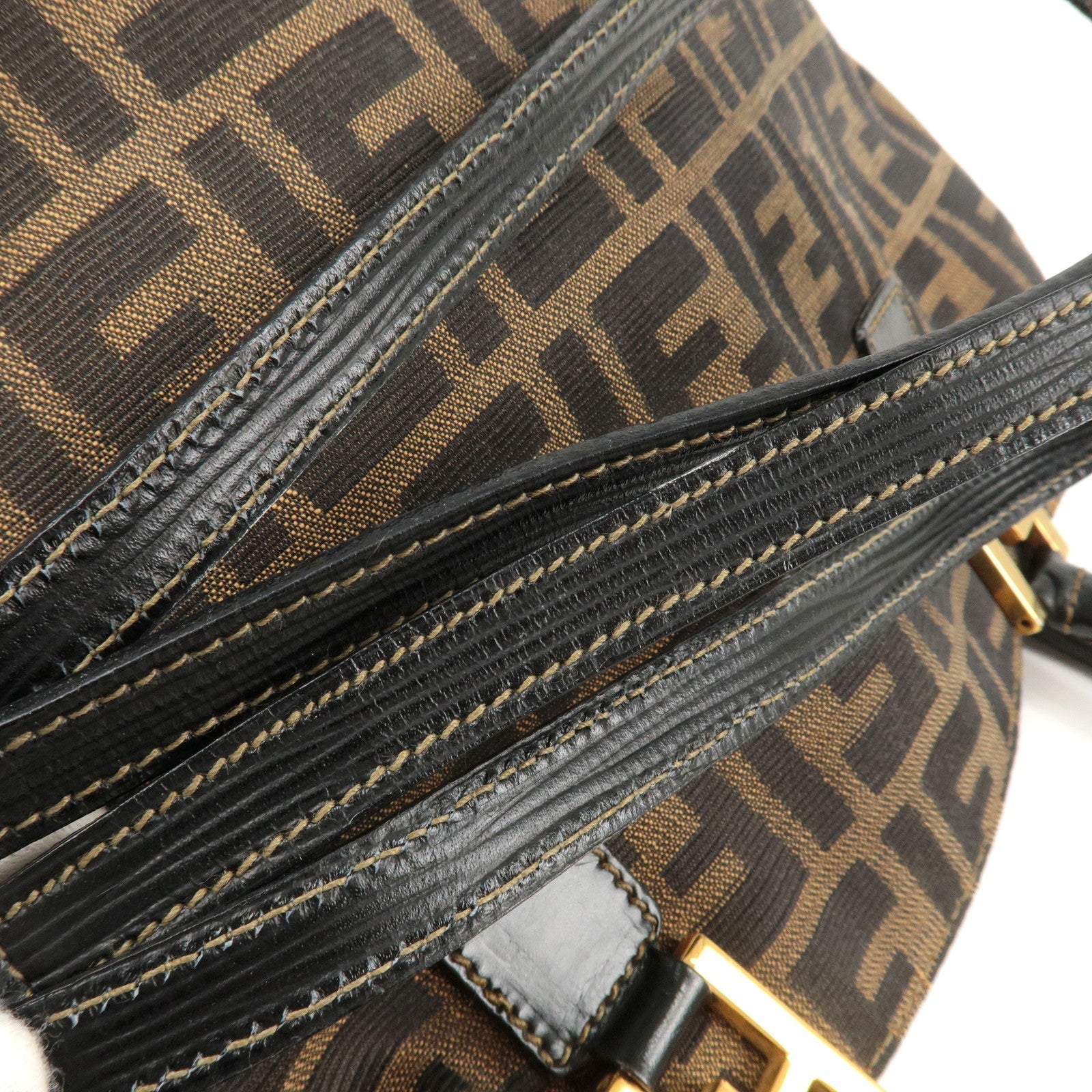 FENDI Zucca Canvas Leather 2Way Shoulder Bag Brown Black 14968
