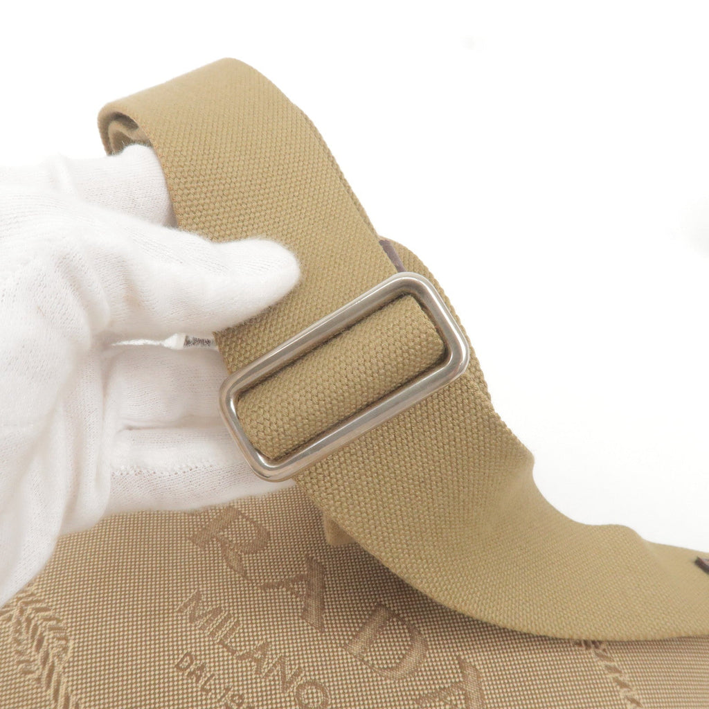 Prada Logo Jacquard Leather Shoulder Bag Beige Br BT0534