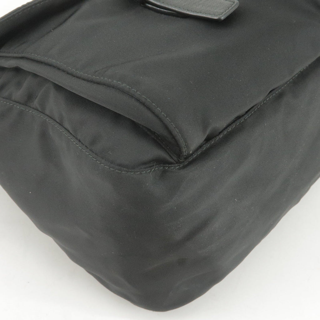 Prada Logo Nylon Leather Shoulder Bag Crossbody Bag Black BT1738