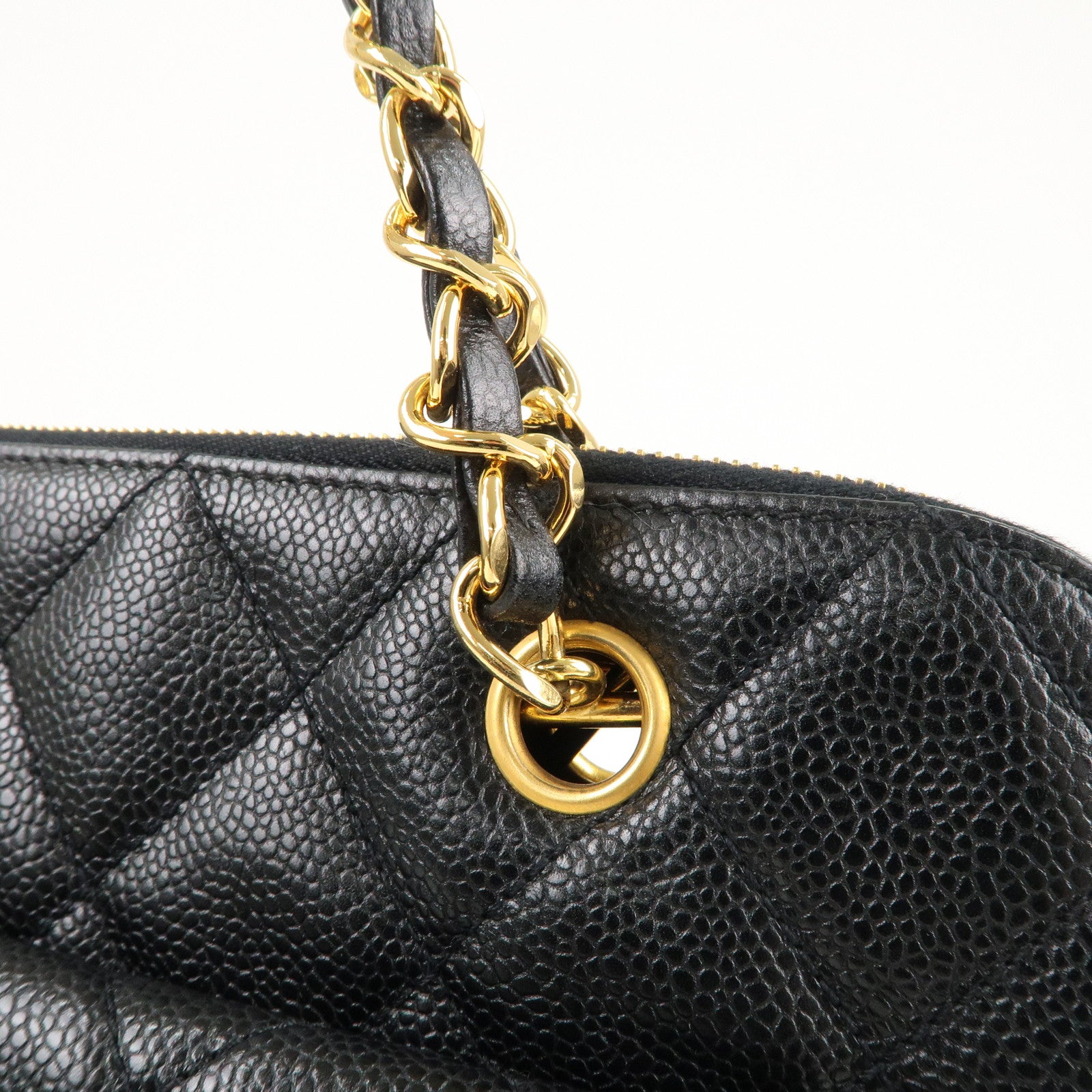 CHANEL Matelasse Caviar Skin Chain Tote Bag Shoulder Bag Black