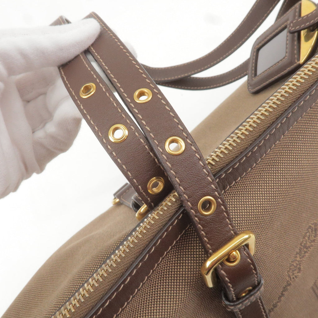 Prada Logo Jacquard Leather 2Way Tote Bag Beige Br BR4253