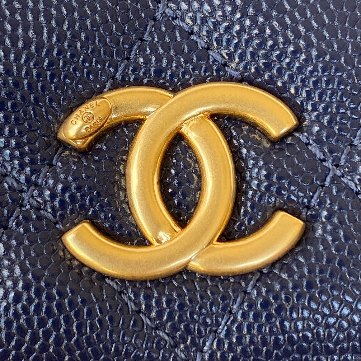 Chanel Clutch With Chain Gold Hardware Grained Shinny Navy Blue For Women Handbags, Shoulder Bags 4.7in/12cm AP2857