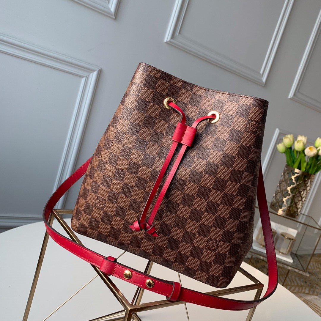 Louis Vuitton NeoNoe MM Bucket Bag Damier Ebene Canvas Cherry Berry For Women,  Shoulder And Crossbody Bags 10.2in/26cm Louis Vuitton N40214