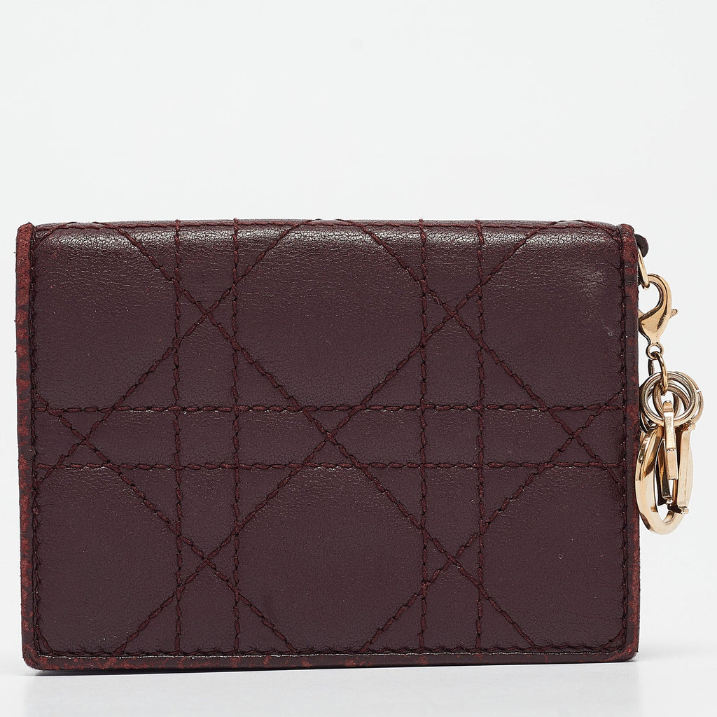 Dior Burgundy Cannage Leather Lady Dior Card Holder