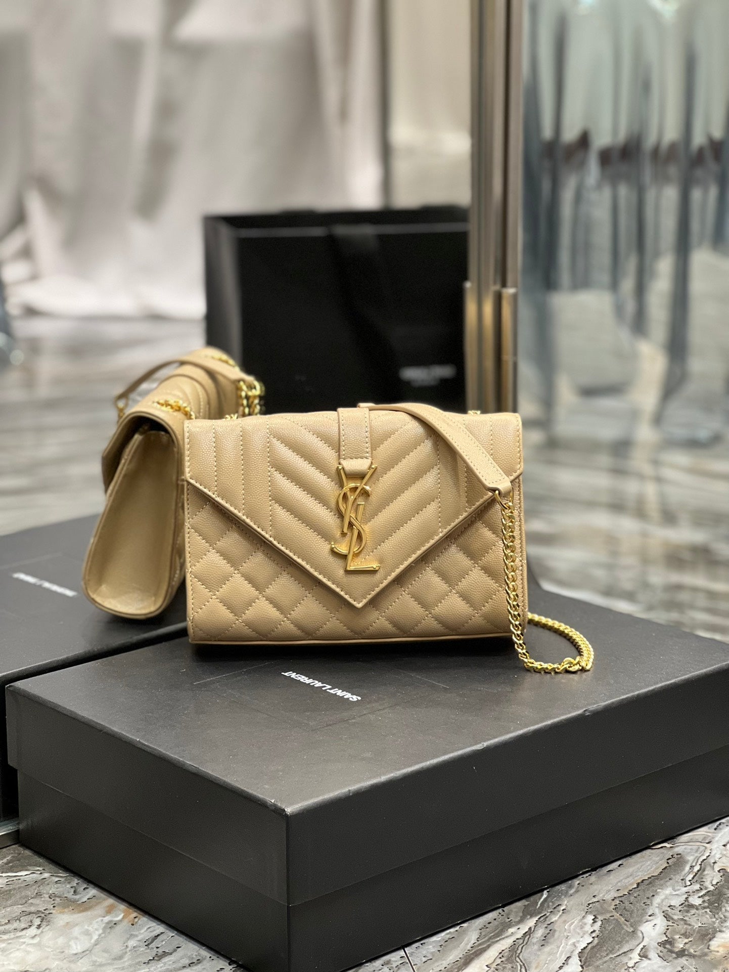 YSSL Small Bag Dark Beige In Mix Matelasse For Women 8in/21cm YSL 600195BOW912721