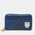 Blue Micro Cannage  Leather Diorama Zip Around Wallet
