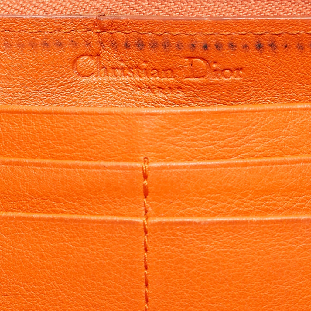 Dior Orange  Leather Lady Dior Zip Around Wallet