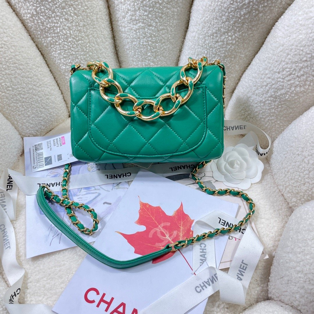 Chanel GlamIap Bag Gold Hardware Green For Women Handbags, Shoulder Bags 7.9in/20cm AS3366