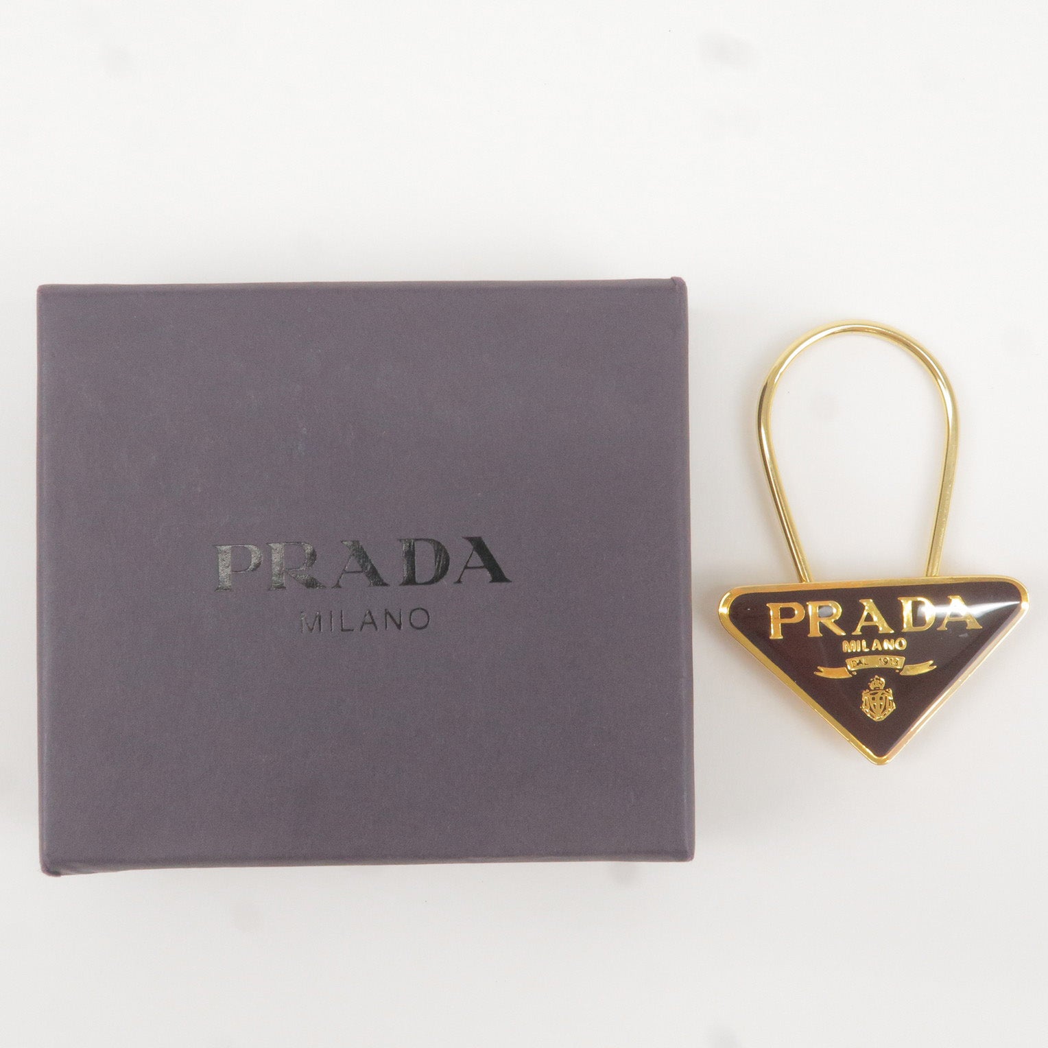 Prada Metal Triangle Logo Key Chain Bag Charm M285 Br Gold
