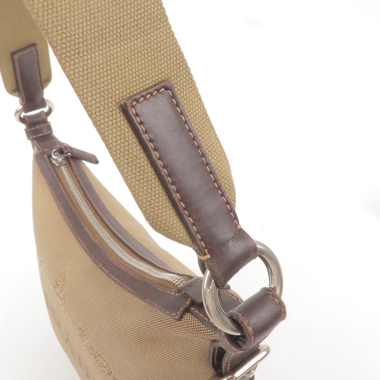 Prada Logo Jacquard Leather Shoulder Bag Beige Br BT0534