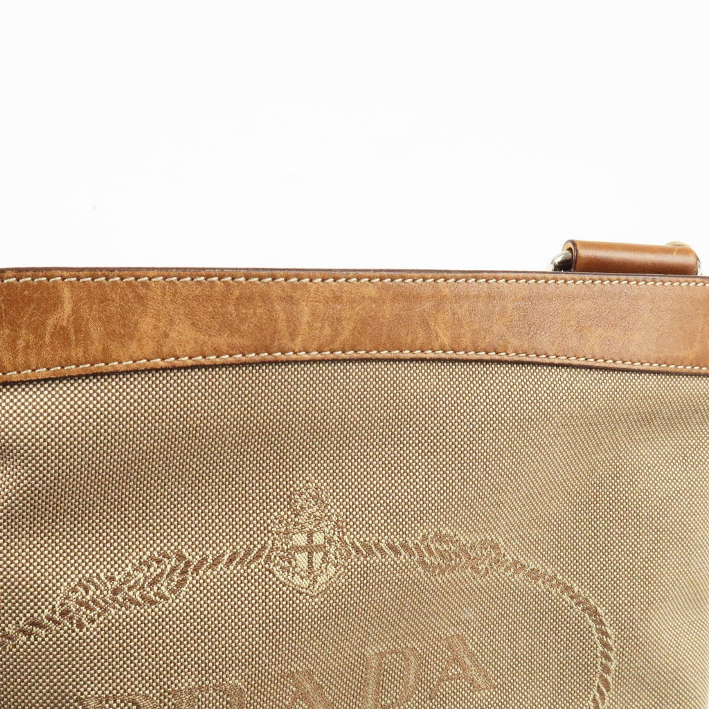 Prada Logo Jacquard Leather Shoulder Bag Beige Br BT0537