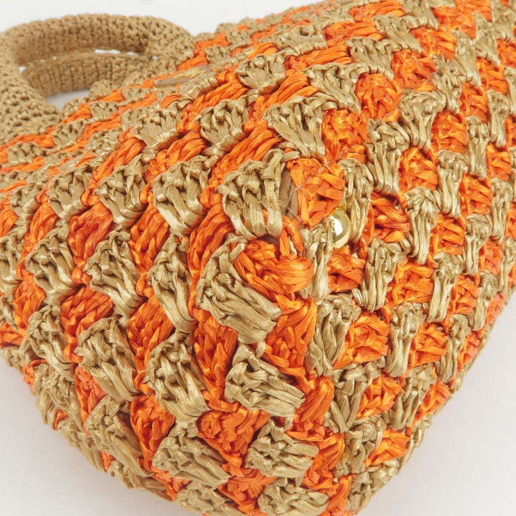 Prada Logo Raffia Crochet Tote Bag Hand Bag Br Orange BN2303