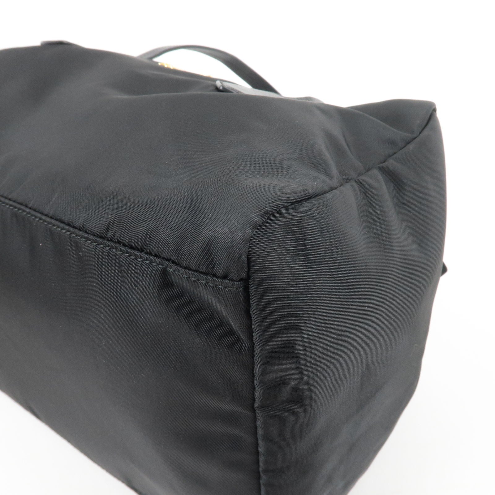 Prada Logo Nylon Leather Boston Bag Hand Bag Black BL0567