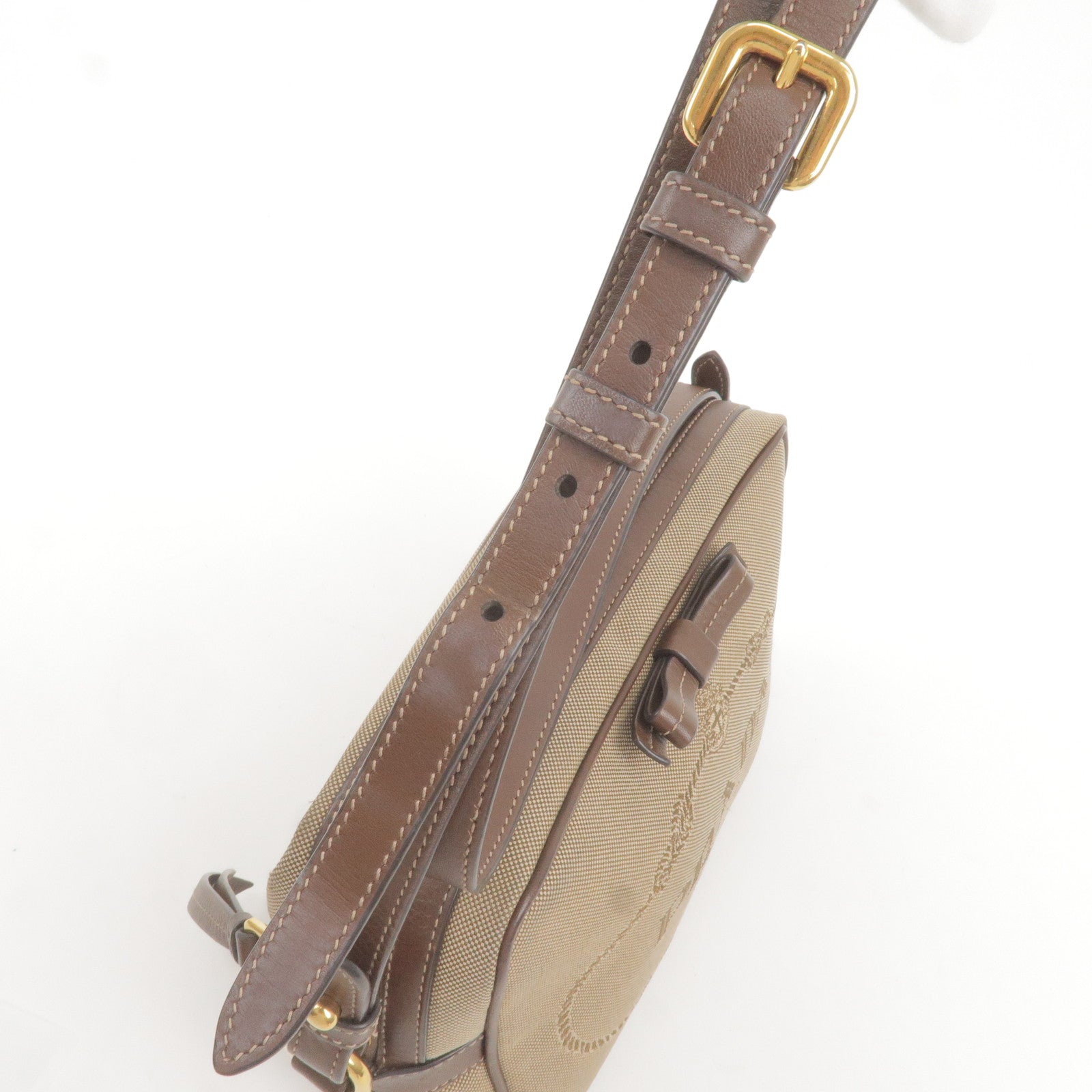 Prada Logo Jacquard Leather Shoulder Bag Beige Br 1BH089