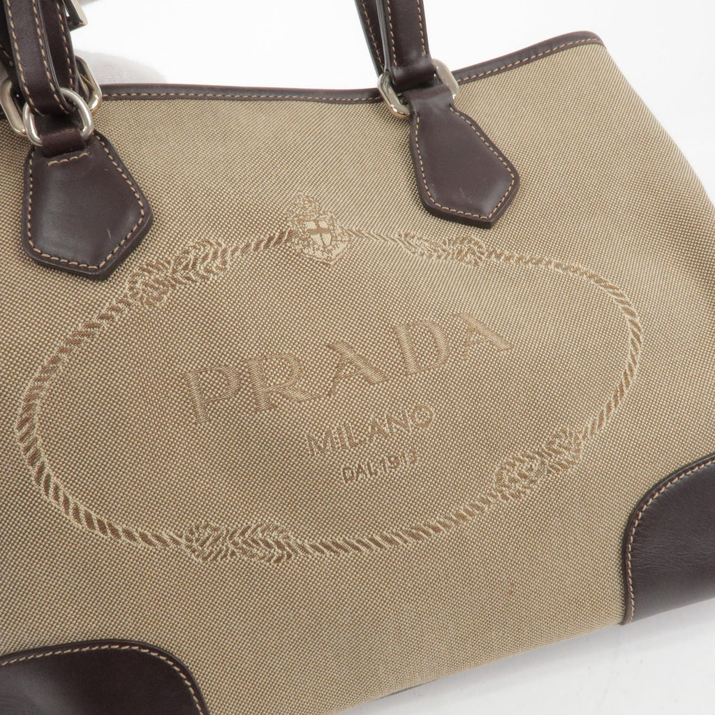 Prada Logo Jacquard Leather 2Way Bag Beige Br BR3414