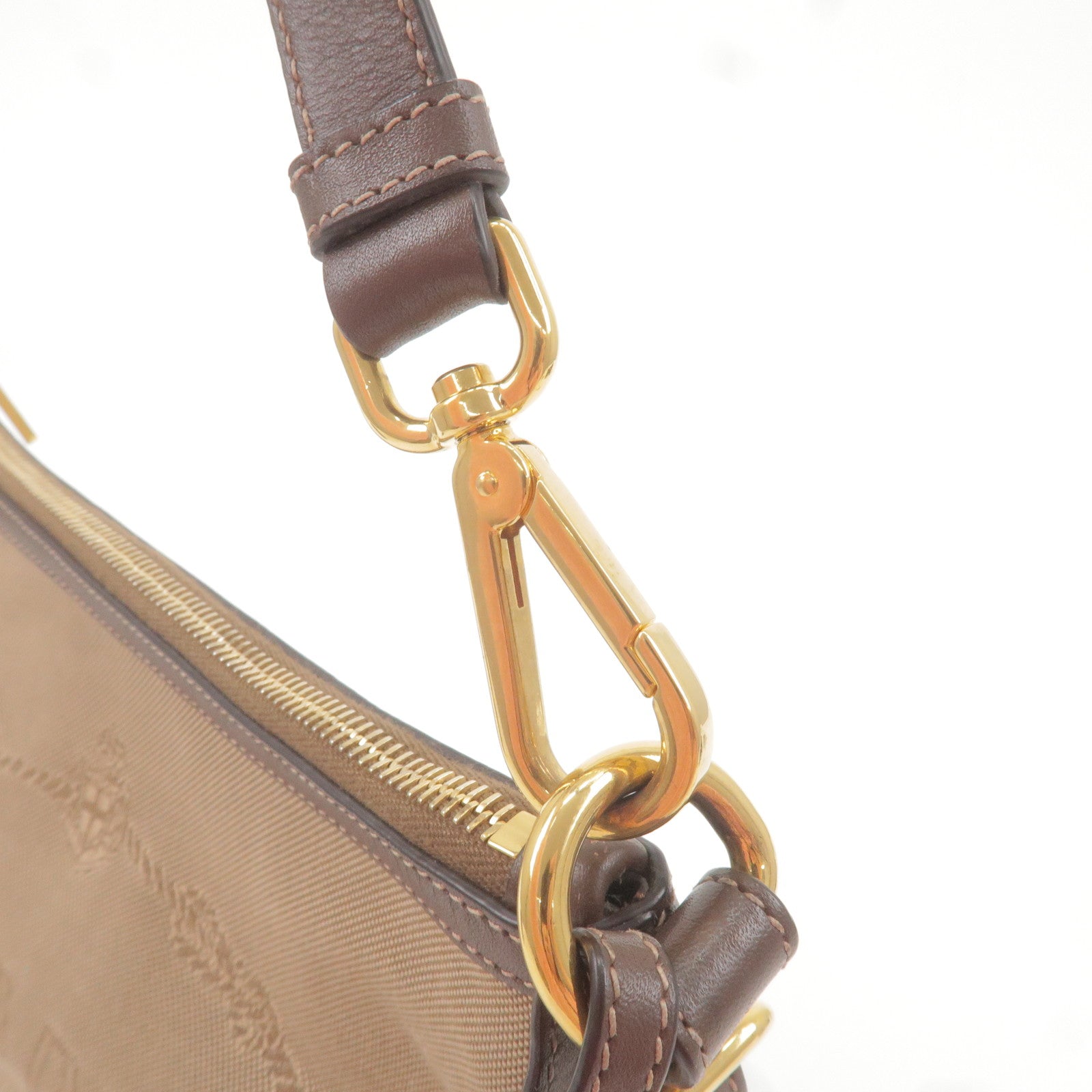 Prada Logo Jacquard Leather Shoulder Bag Beige Br BT867A