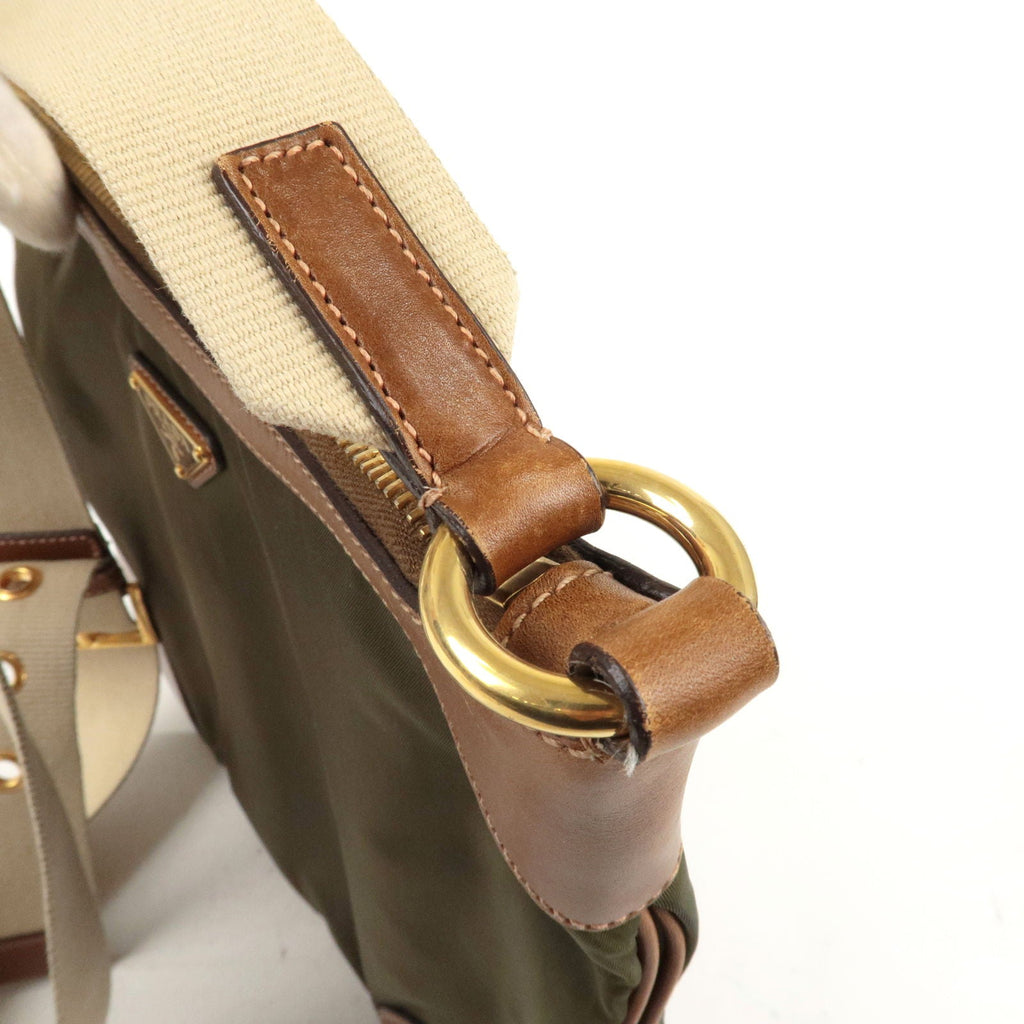 Prada Nylon Leather Shoulder Bag Khaki Br