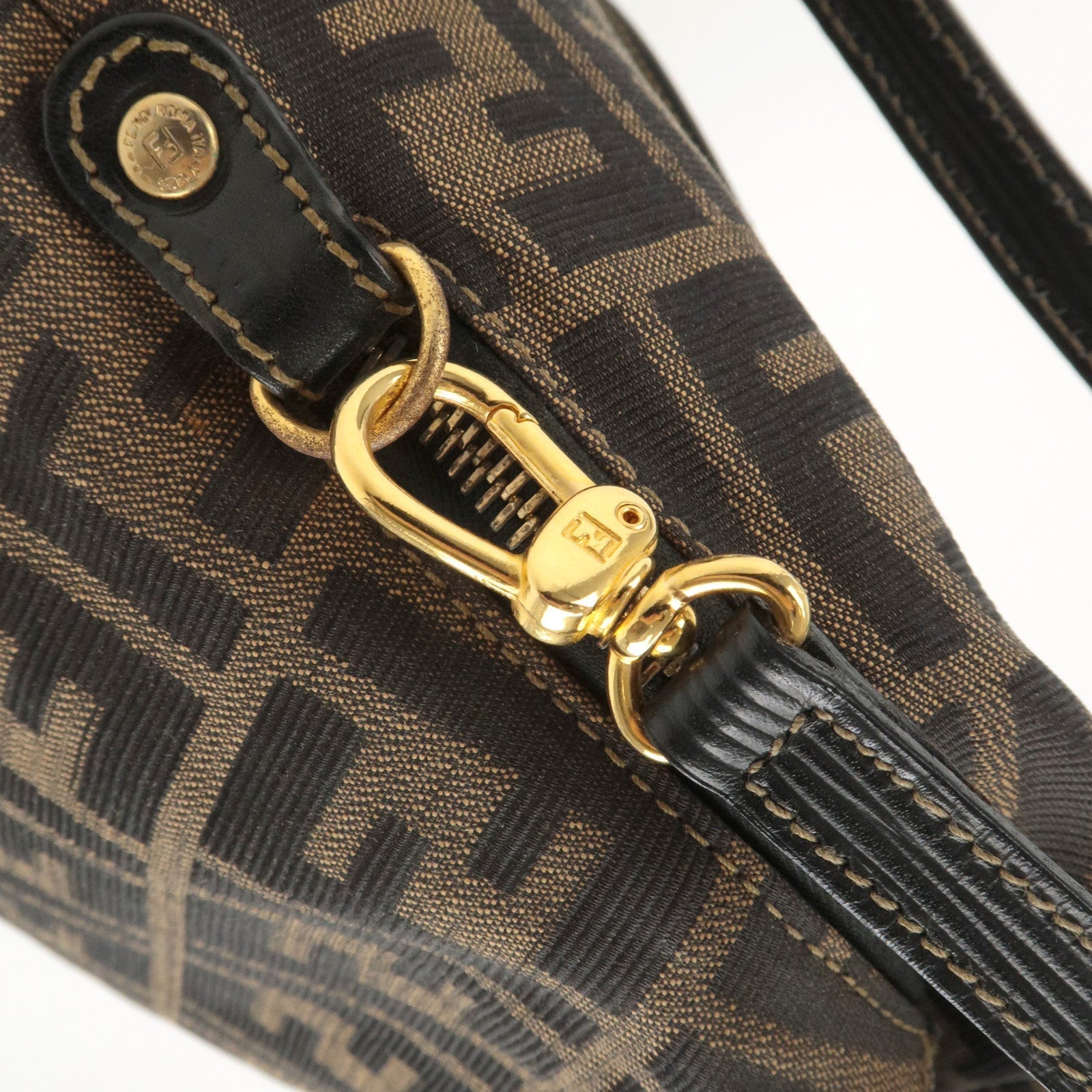 FENDI Zucca Canvas Leather 2Way Shoulder Bag Brown Black 14968